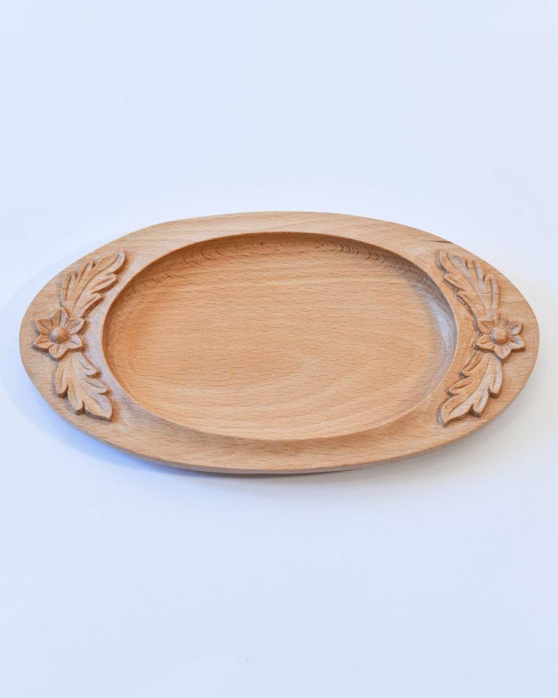 Ornate Beechwood Tray - Leafy Bloom Above