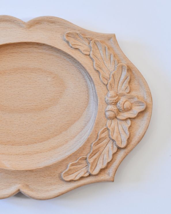 Ornate Beechwood Tray - The Acorn Close Up Design