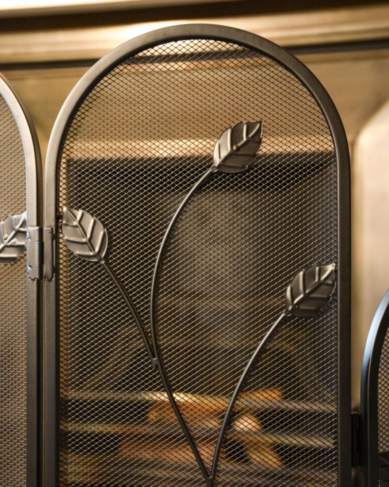 Ornate 'Botanical Bloom' Four Fold Fire Guard Up Close Details