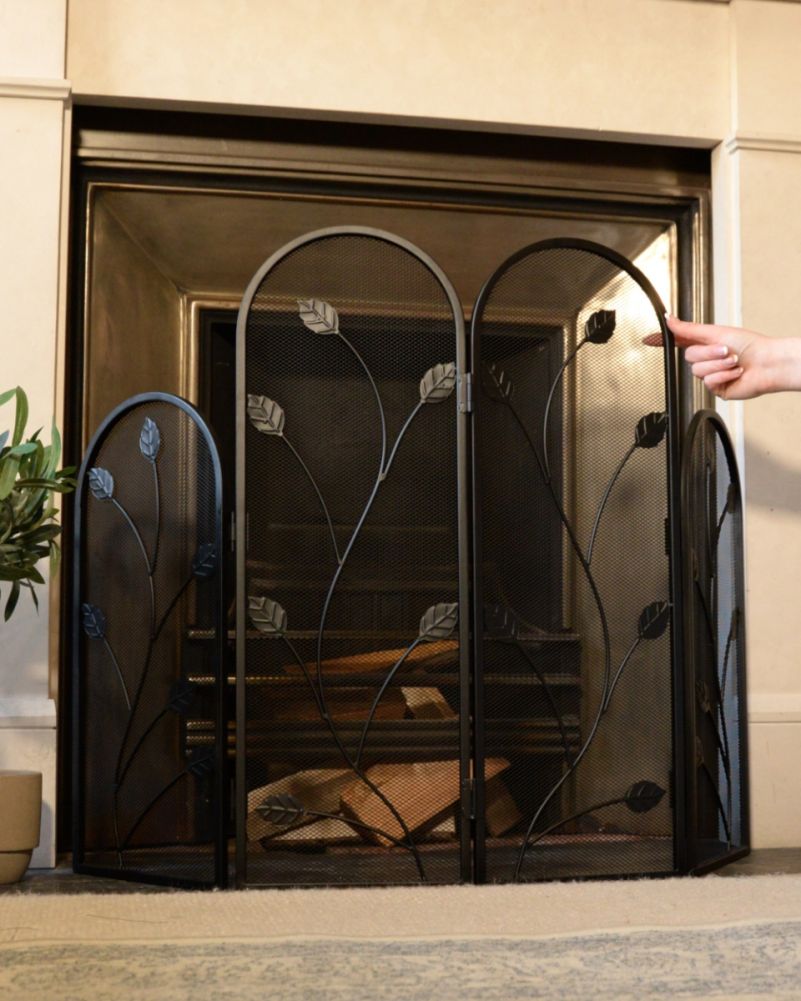 Ornate 'Botanical Bloom' Four Fold Fire Guard To Scale