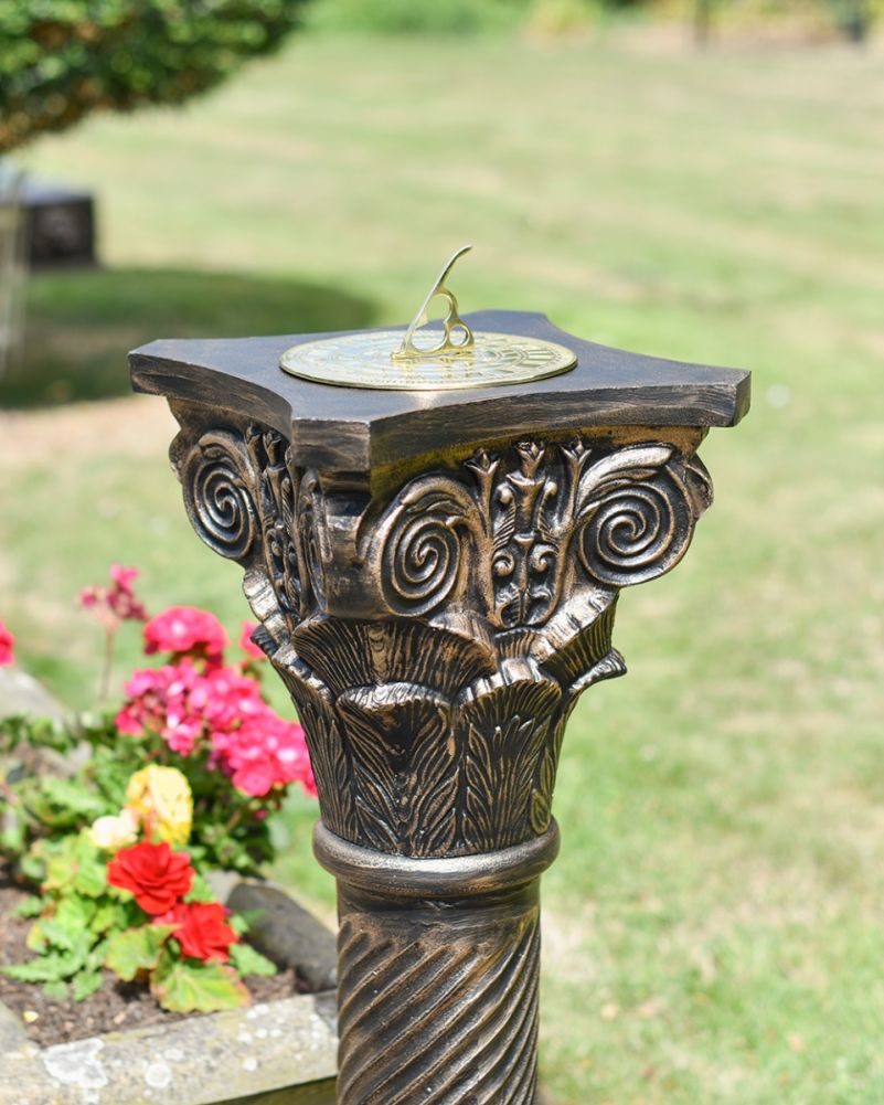 'Corinthian' Ornate Bronze Cast Aluminium Sundial Column Details