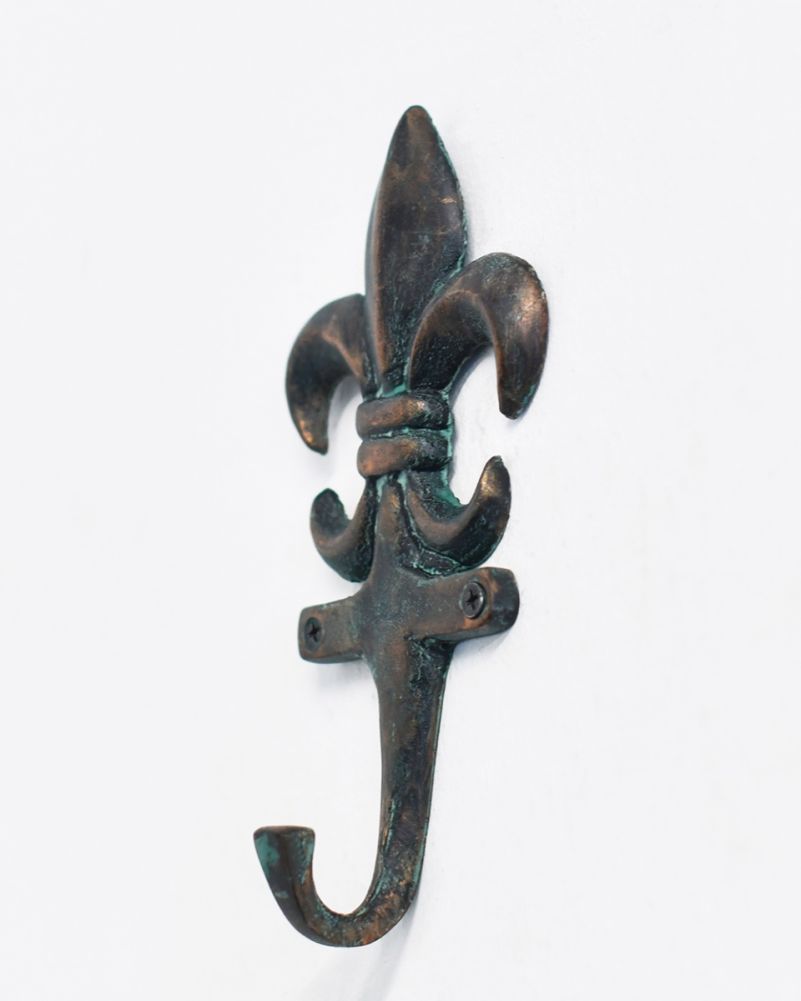 Ornate Cast Aluminium Fleur-De-Lis Verdigris Hook 
