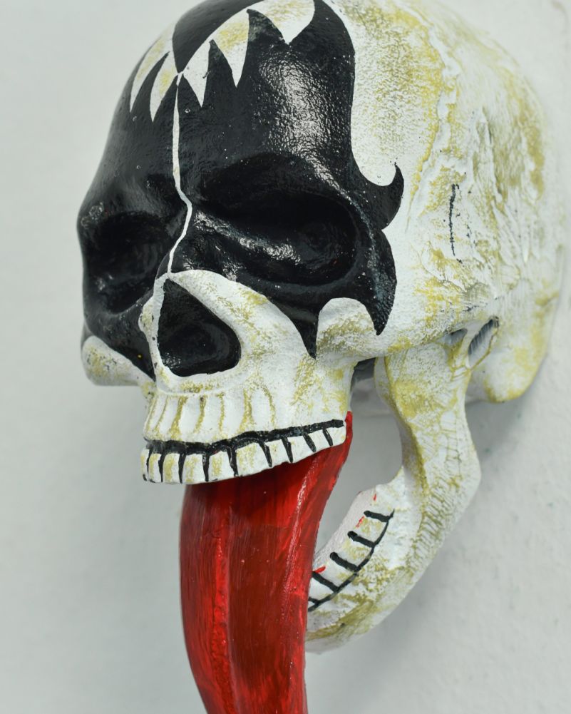 Ornate Cast Aluminium Skull Ornament - The Rocker Up Close
