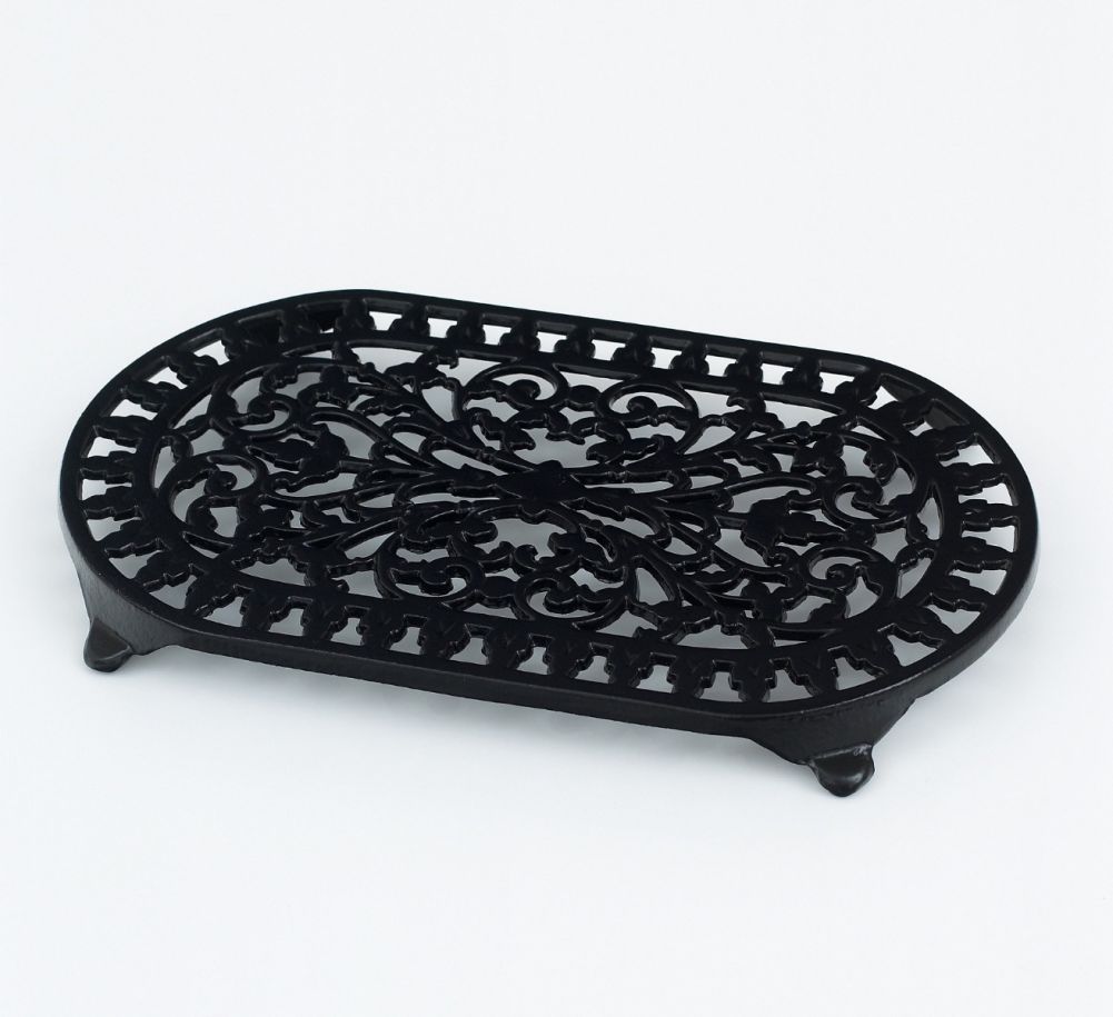Ornate Filigree Cast Iron Trivet Black