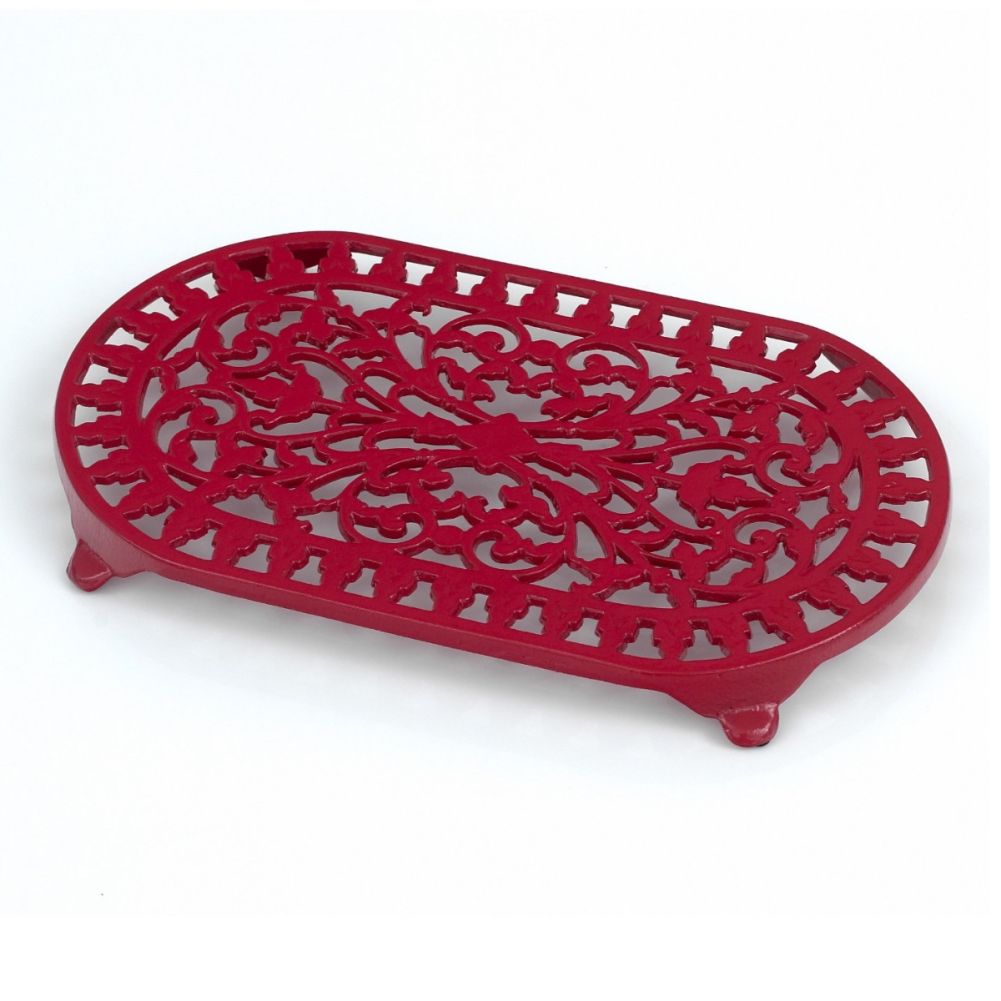 Red Ornate Filigree Cast Iron Trivet