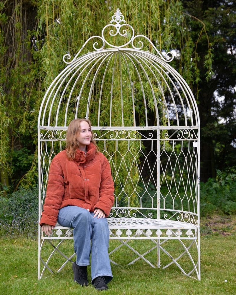 Ornate Lyndhurst Rustic Cream Wrought Iron Arbour Scale