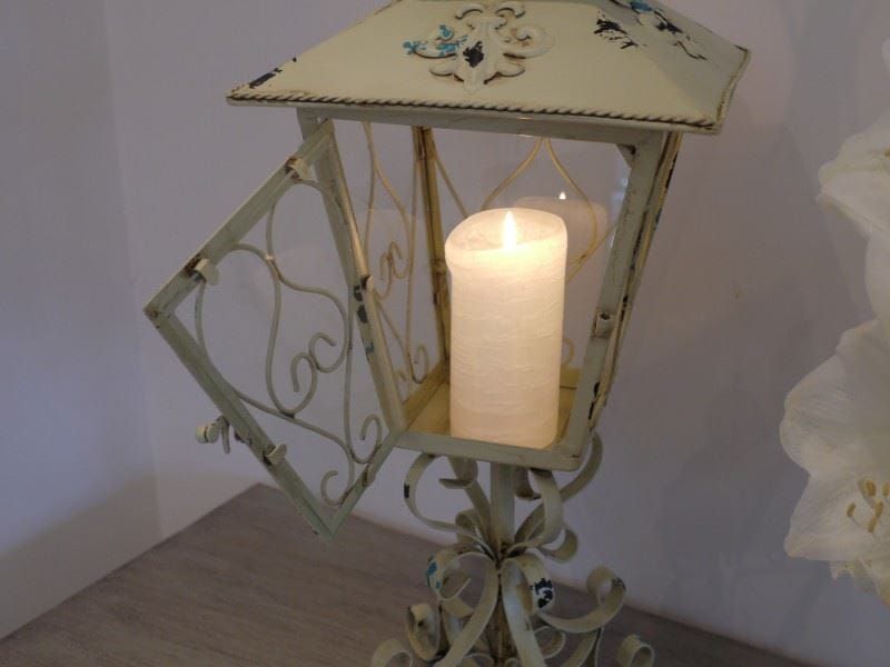 Ornate Rustic Cream Candle Lantern - Door Open