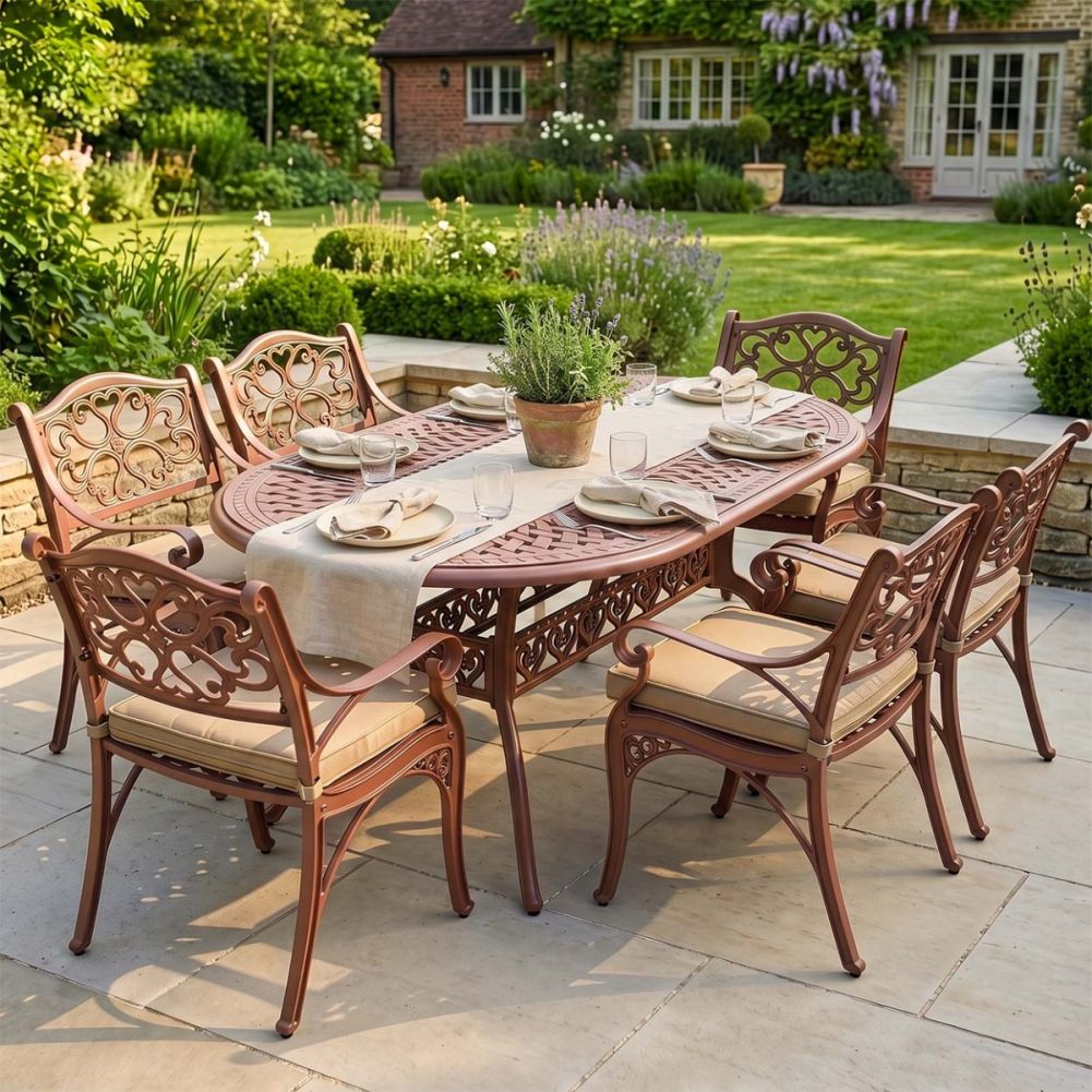 Digital Illustration Of 'Wisteria' Dusty Pink Six Seater Garden Dining Set Dressed