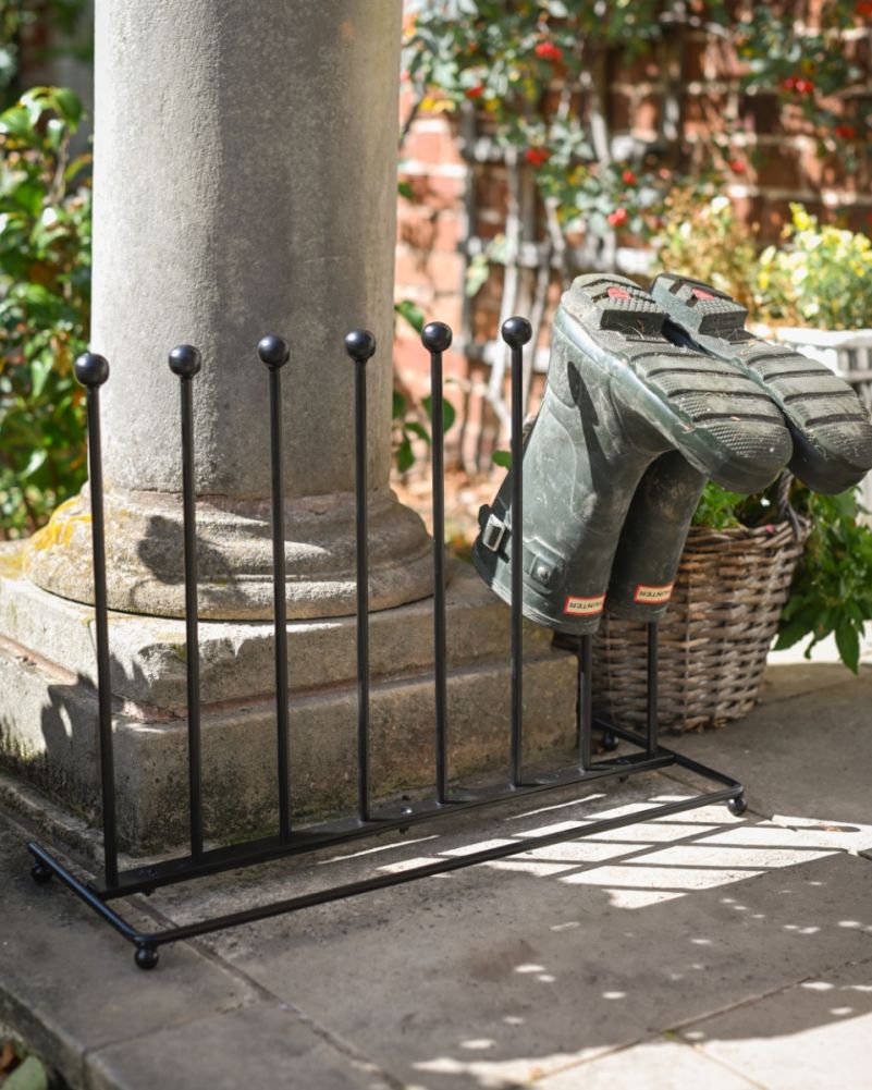 outdoor black metal wellie boot stand
