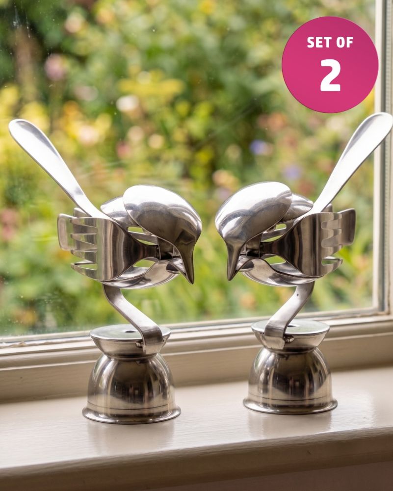 Pair of Metal Lark Scrap Metal Art Sculptures - 15cm