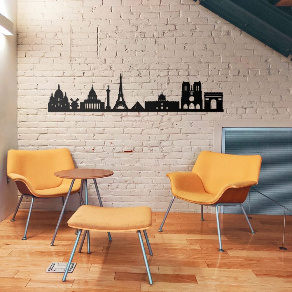 Paris Skyline Steel Wall Art On a White Brick Wall