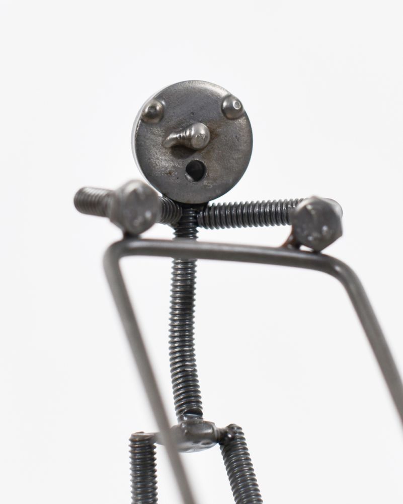 Person Mowing The Lawn Scrap Metal Art Sculpture Face Close Up