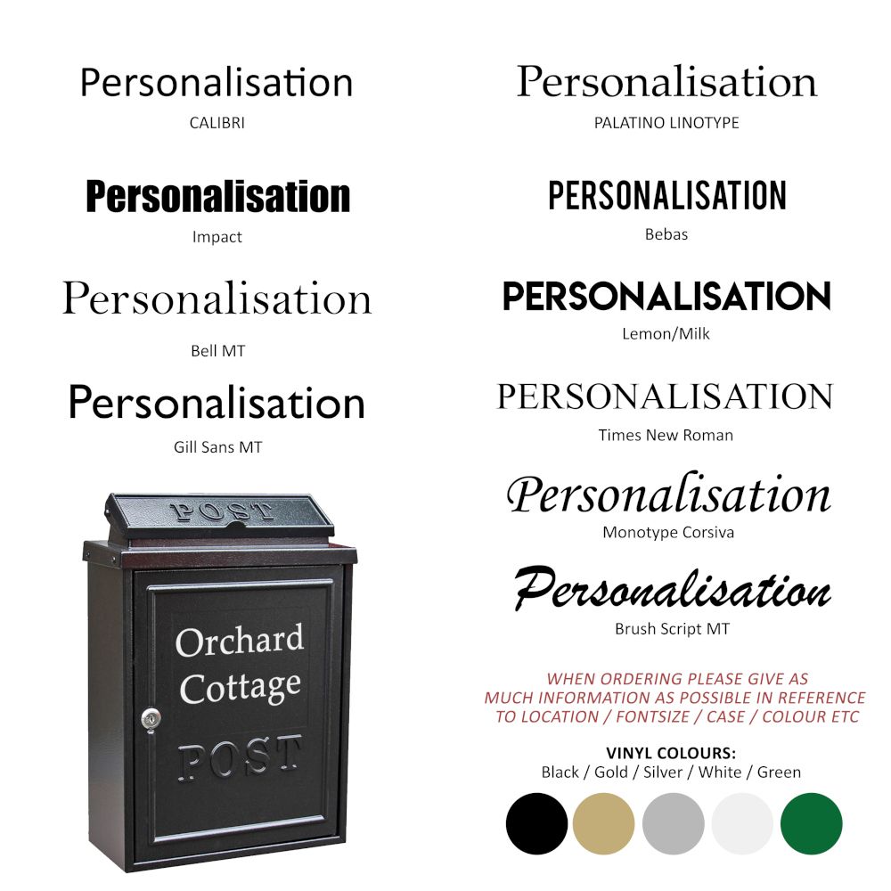 Personalised Black Wall Mounted Post Box Options