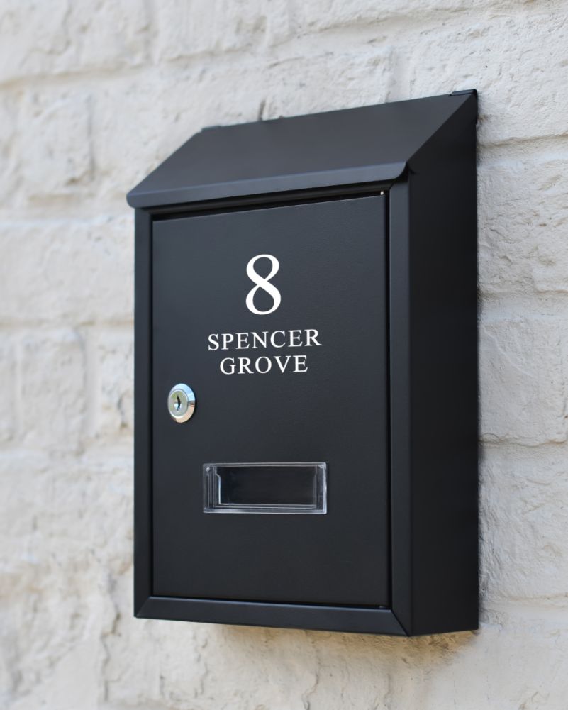 Personalised Steel Wall Mounted Contemporary Slanted Post Box In Black