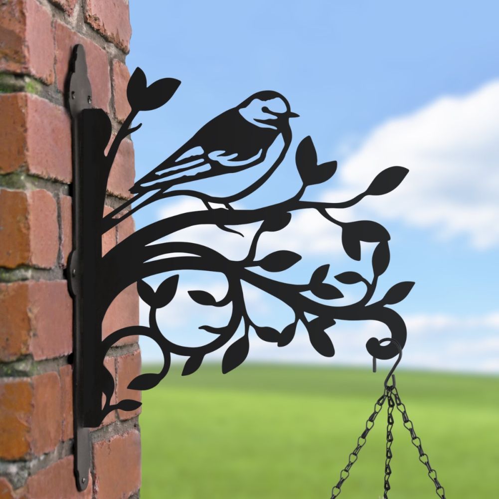 Pied Wagtail Hanging Basket Bracket In A Blue Sky Setting