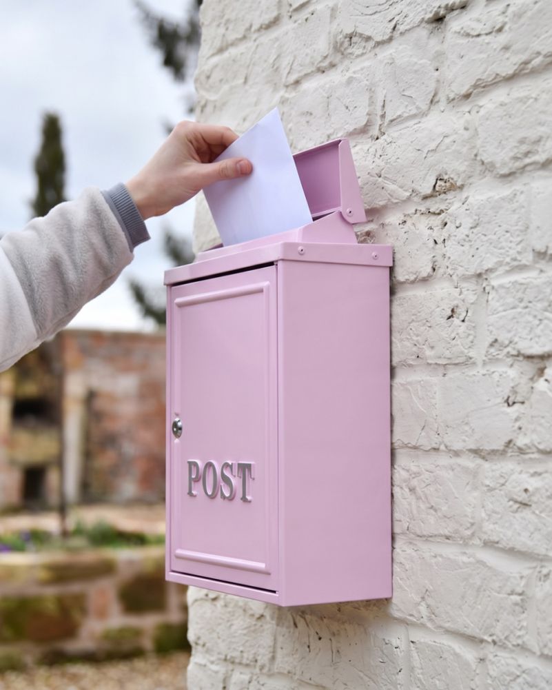 Pink Wall Mounted Post Box With Silver Lettering Digital Illustration Scale