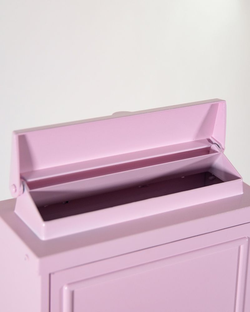 Pink Wall Mounted Post Box With Silver Lettering Open
