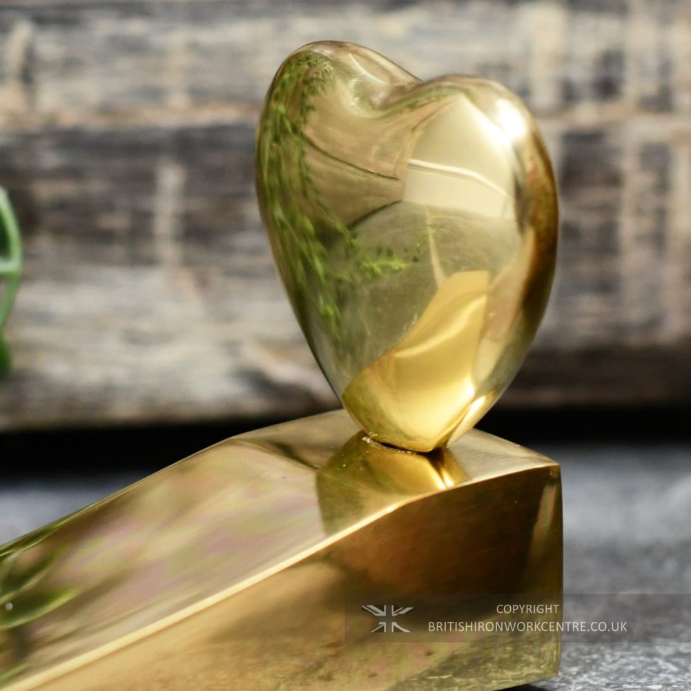 Polished Brass Delightful Chubby Heart Door Wedge Close Up