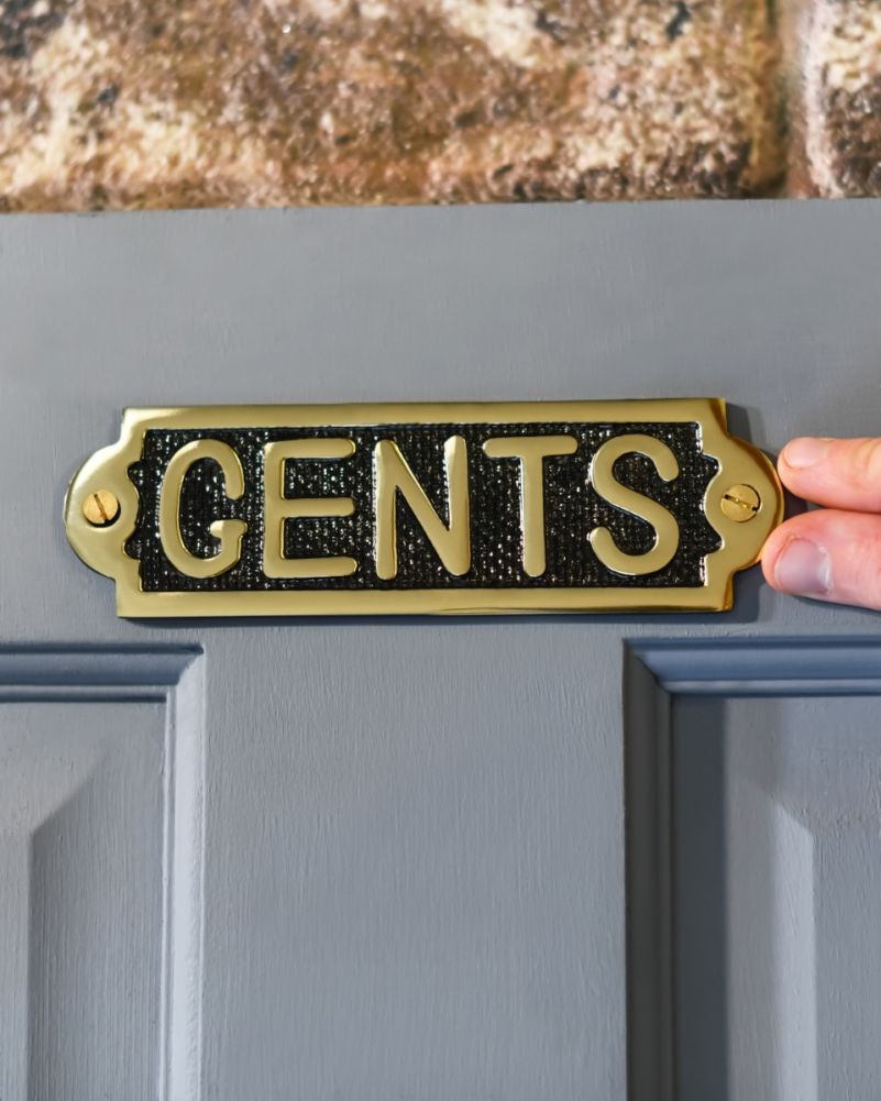 Polished Brass Gents Toilet Sign To Scale
