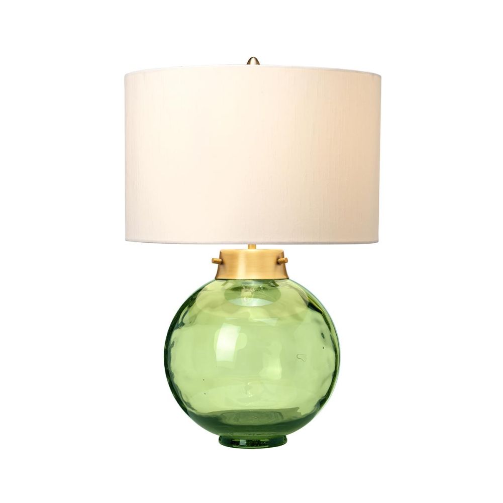 Polished Nickel & Green Glass Orb Table Lamp On