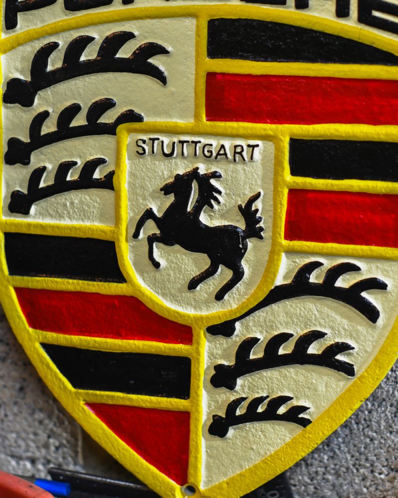 Close Up Of The Porsche Cast Iron Automobilia Sign