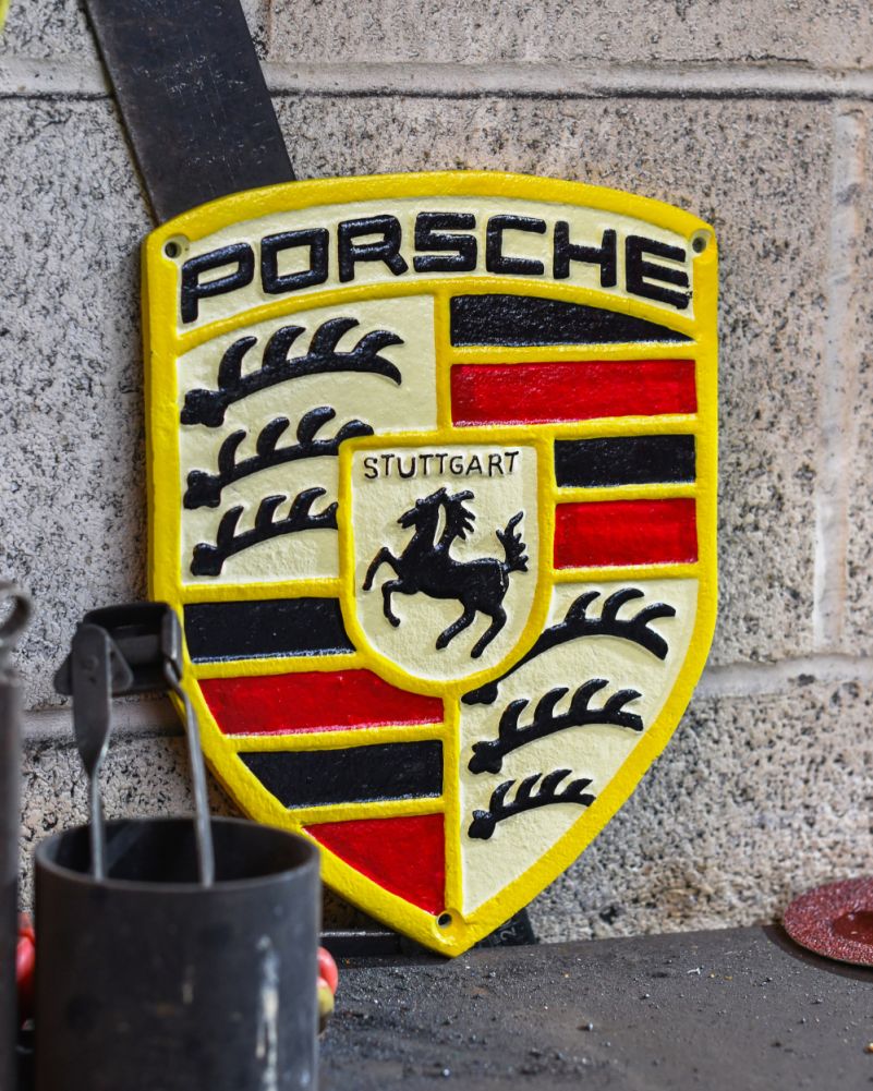 Porsche Cast Iron Automobilia Sign In The Workshop