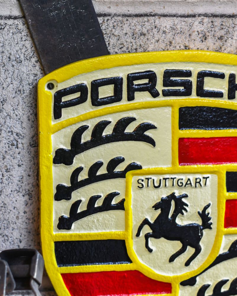 Porsche Cast Iron Automobilia Sign Close Up Top