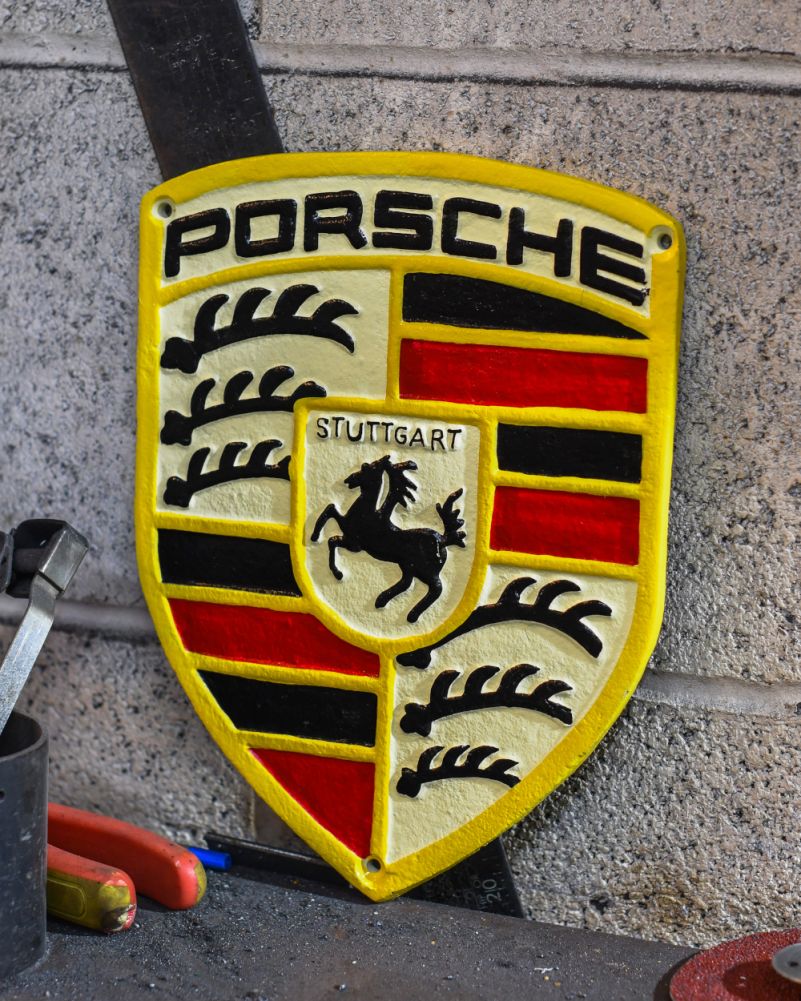 Porsche Cast Iron Automobilia Sign Side On