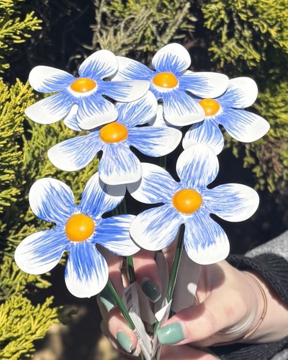 Purple & White Mini Steel Forget Me Not - Set Of Six