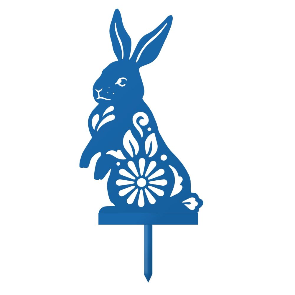 Blue Floral Rabbit Iron Silhouette On a White Background