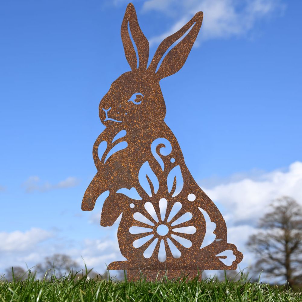 Rustic Floral Rabbit Iron Silhouette