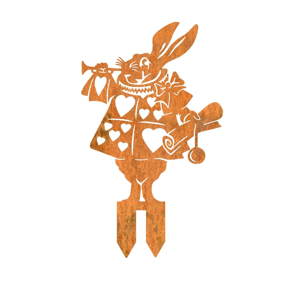 Rabbit With Trumpet Steel Silhouette in a Rustic Finish