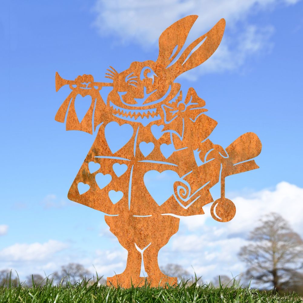 Rustic Rabbit With Trumpet Steel Silhouette in Situ