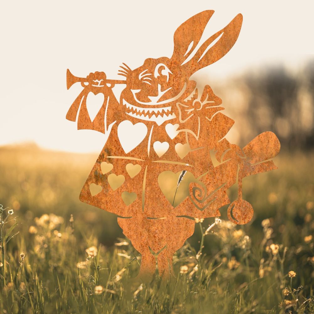 Rustic Rabbit With Trumpet Steel Silhouette Created Out of Steel