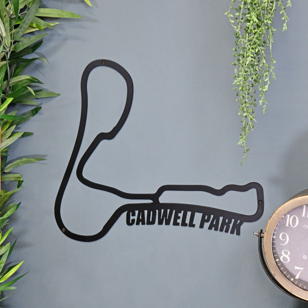 Cadwell Park Race Track Steel Wall Art  in Situ on Blue Wall
