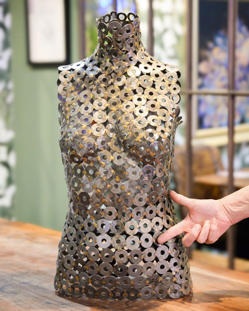 Recycled Metal Female Torso Sculpture - 62cm To Scale