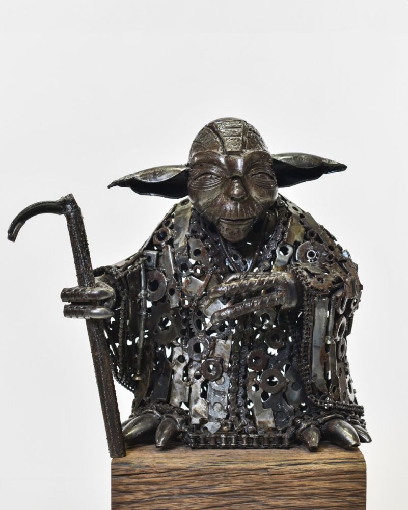 Recycled Metal Humanoid Alien Sculpture