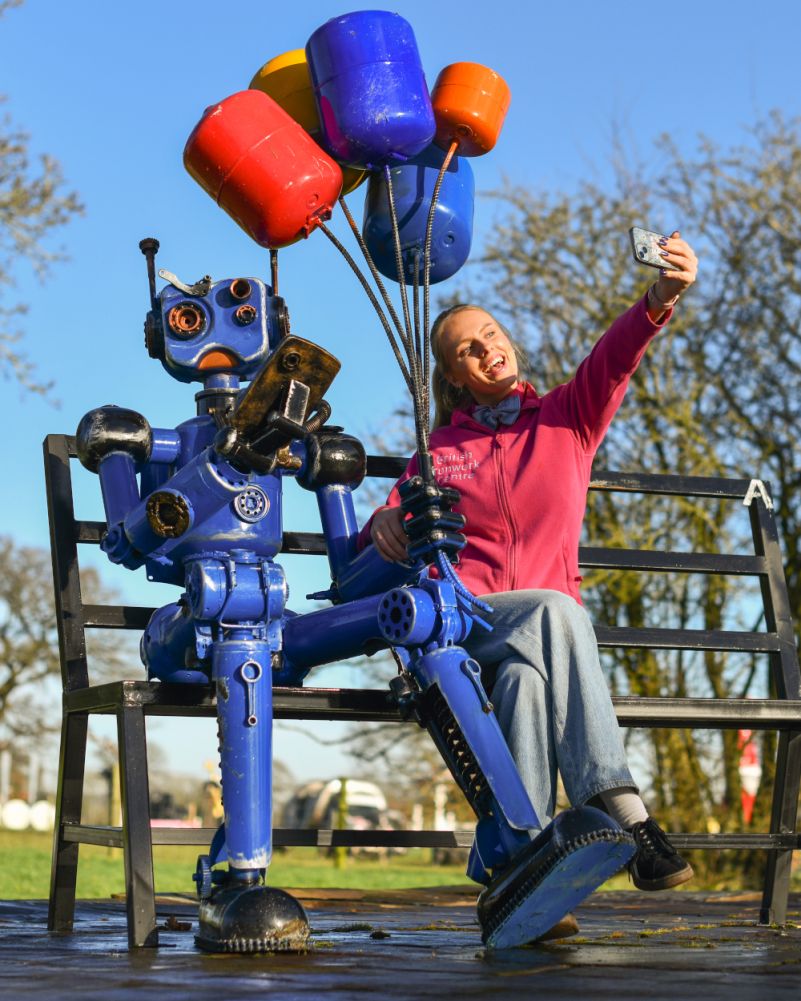 Recycled Metal Parts The Joyful Blue Robot Selfie Bench