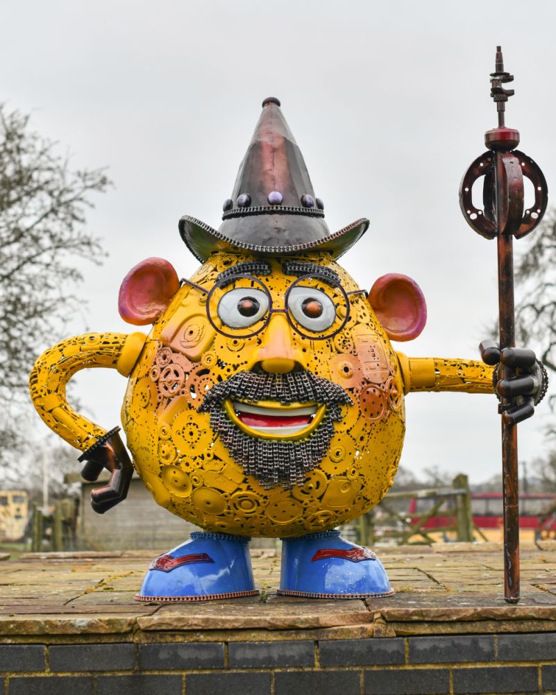 Recycled Metal Parts 'Wizard Potato Head' Sculpture