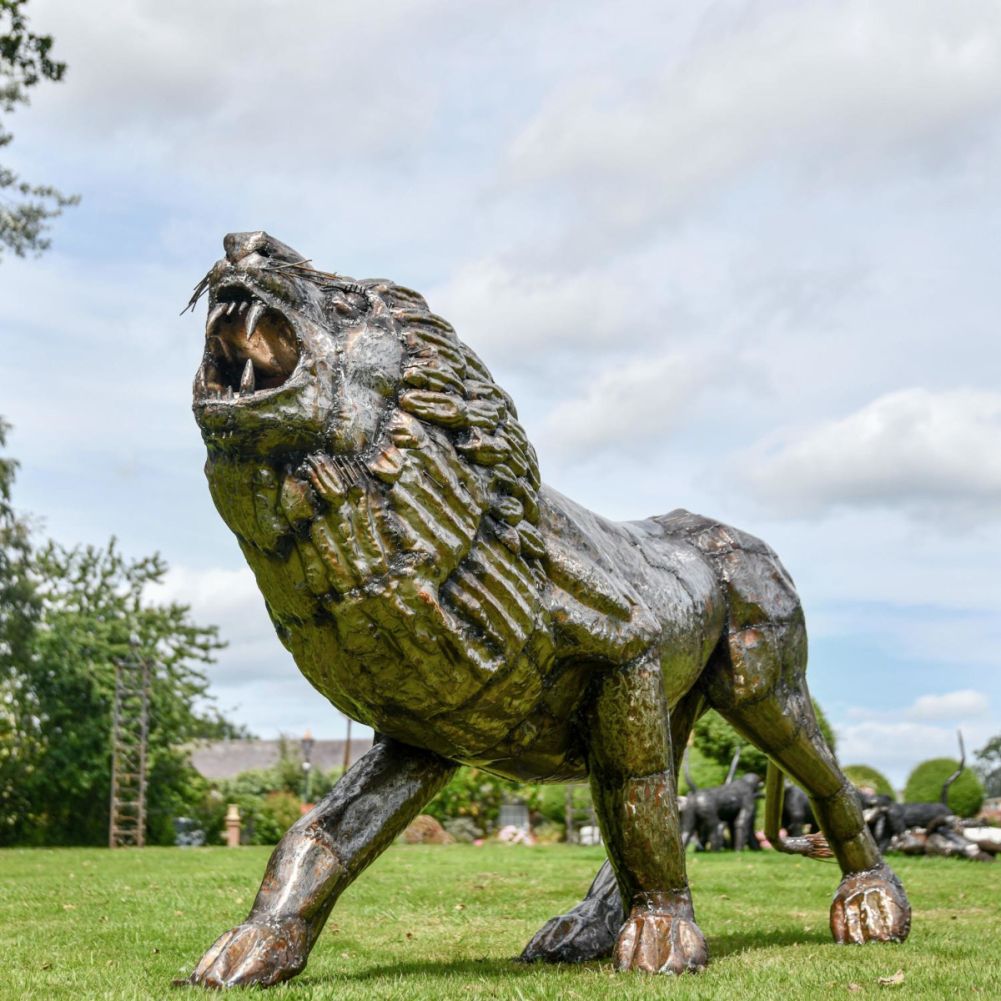 Recycled Metal Roaring Lion Sculpture