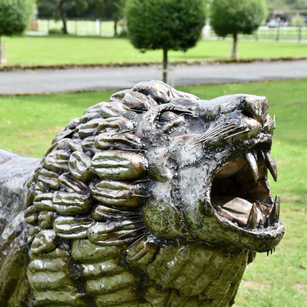Recycled Metal Roaring Lion Sculpture Mouth