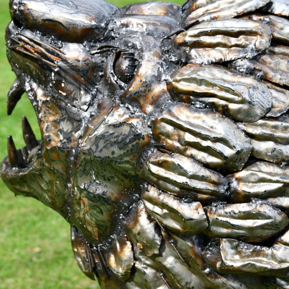 Recycled Metal Roaring Lion Sculpture Mane