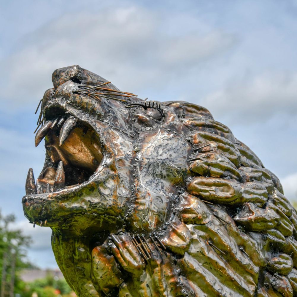Recycled Metal Roaring Lion Sculpture Face