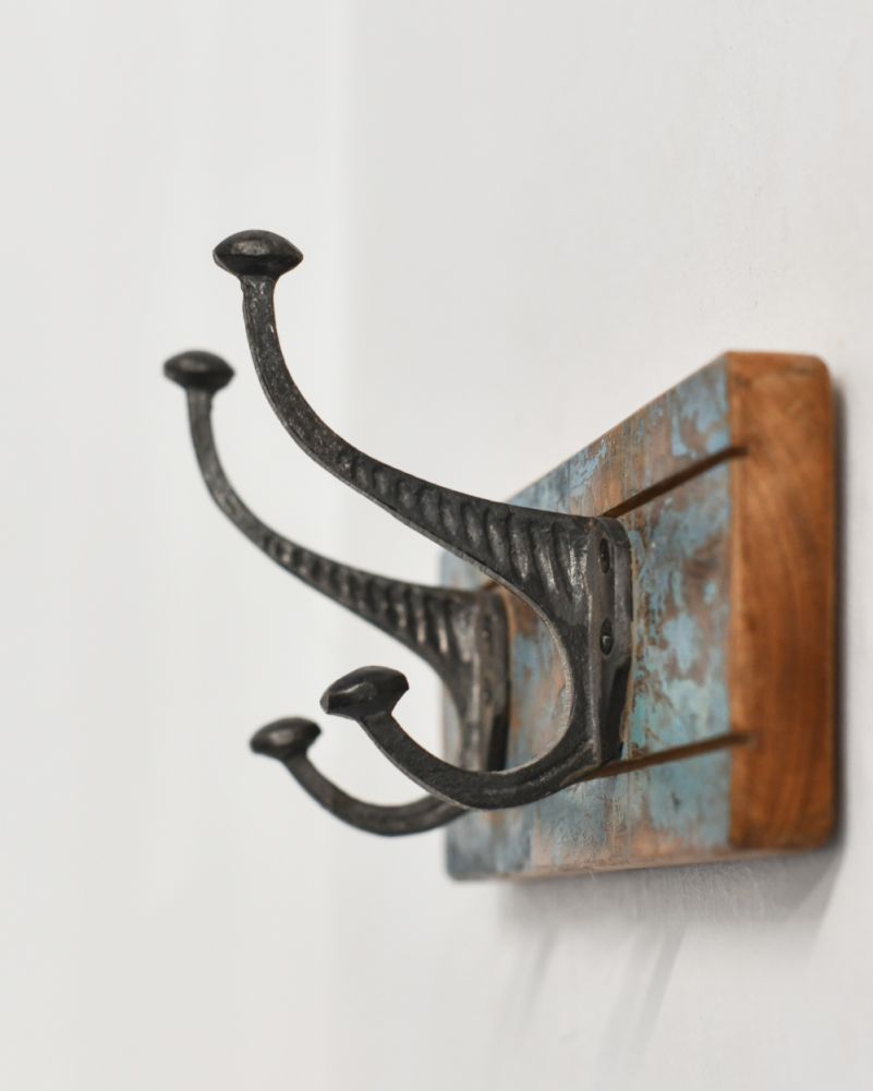 Side Of The Blue Recycled Wood & Iron Coat Hooks - 2