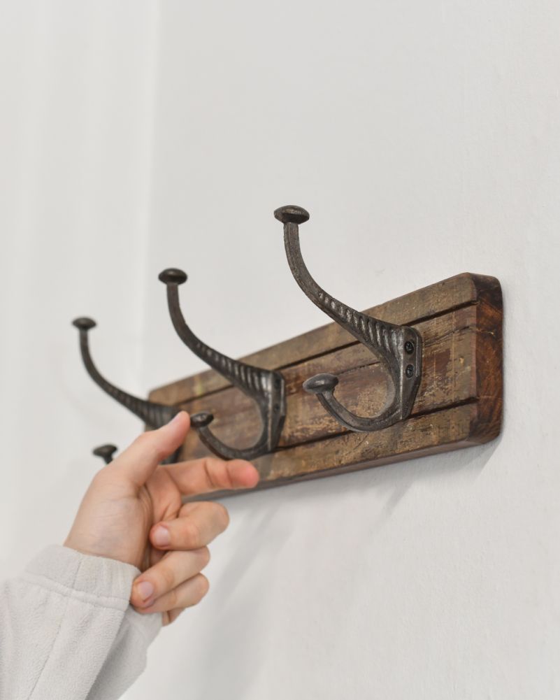 Recycled Wood & Iron Coat Hooks Rustic Scale