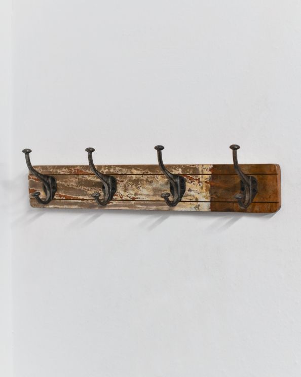 Recycled Wood & Iron Coat Hooks - 4 Brown