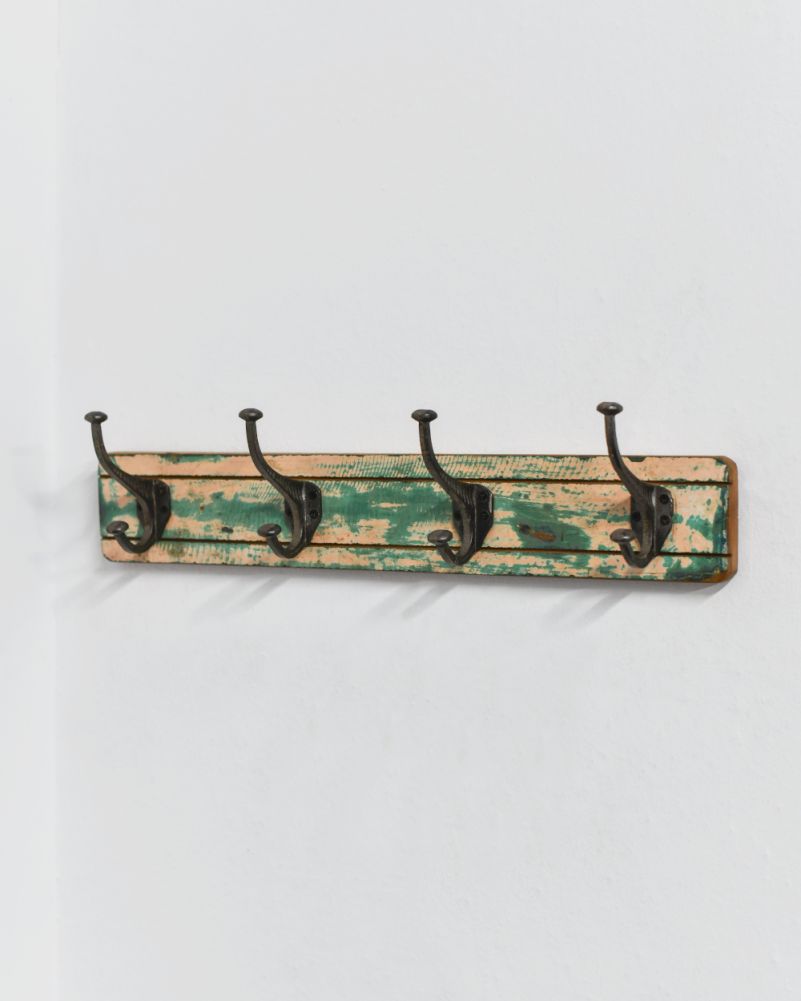 Green Recycled Wood & Iron Coat Hooks - 4  On The Wall