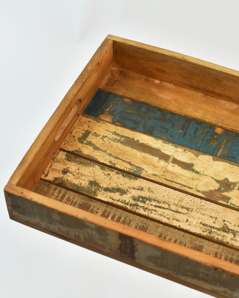 Close Up Of The Pair Of Recycled Wood Rustic Serving Trays