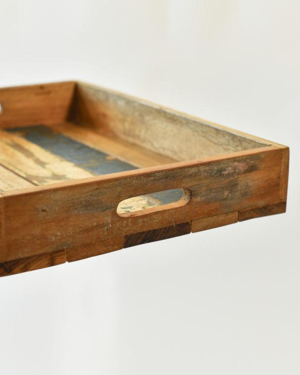 Pair Of Recycled Wood Rustic Serving Trays Natural Finish