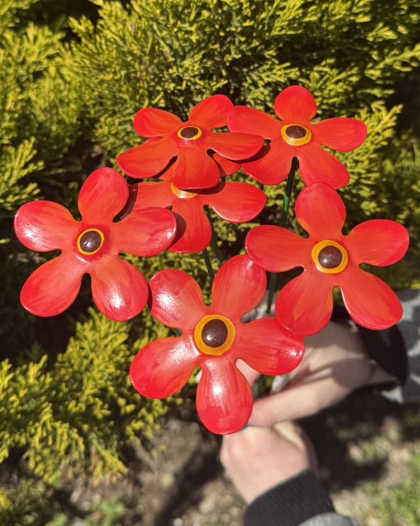 Red & Orange Mini Steel Forget Me Not - Set Of Six